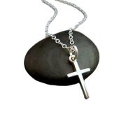 LKBEADS 925 sterling silver cross necklace small faith pendant smooth finish simple minimalist everyday petite christian jewelry dainty gift her| with 18 inch chain |silver plated |LKGP_02667