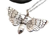 LKBEADS 925 sterling silver death heads moth necklace hawk moth insect charm goth gothic human skull halloween jewelry moon night creature nature| with 18 inch chain |silver plated |LK_PNK_02901
