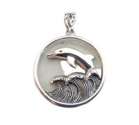 LKBEADS 925 sterling silver dolphin jumping waves necklace 3d ocean pendant mammal fish aquatic sea marine animal small beach jewelry nature charm| with 18 inch chain |silver plated |LKGP_03145