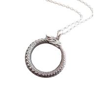 LKBEADS 925 sterling silver dragon ouroboros necklace. small serpent eating tail. sci fi scifi fantasy mythology charm infinity circle eternal life | with 18 inch chain |silver plated |LK_PNK_02651
