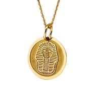 LKBEADS 925 Sterling Silver Egyptian Pharaoh Pendant Necklace |LK_NLC_00277 | gold plated round disc ancient egypt charm necklace with 18 inch cable chain 28mm engraved pharaoh