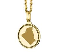 LKBEADS 925 Sterling Silver Engraved Algeria Map Round Medallion 25mm Pendant Necklace Gold Plated City Country Jewelry For Men & Women Gift |LKN_MAP_01255