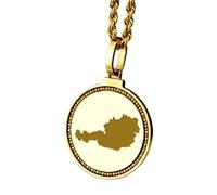 LKBEADS 925 Sterling Silver Engraved Austria Map Round Medallion 25mm Pendant Necklace Gold Plated City Country Jewelry For Men & Women Gift |LKN_MAP_01249