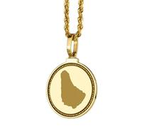 LKBEADS 925 Sterling Silver Engraved Barbados Map Round Medallion 25mm Pendant Necklace Gold Plated City Country Jewelry For Men & Women Gift |LKN_MAP_01087