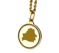 LKBEADS 925 Sterling Silver Engraved Belarus Map Round Medallion 25mm Pendant Necklace Gold Plated City Country Jewelry For Men & Women Gift |LKN_MAP_01088