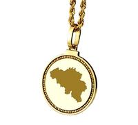 LKBEADS 925 Sterling Silver Engraved Belgium Map Round Medallion 25mm Pendant Necklace Gold Plated City Country Jewelry For Men & Women Gift |LKN_MAP_01244