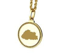 LKBEADS 925 Sterling Silver Engraved Bhutan Map Round Medallion 25mm Pendant Necklace Gold Plated City Country Jewelry For Men & Women Gift |LKN_MAP_01241