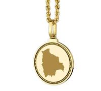 LKBEADS 925 Sterling Silver Engraved Bolivia Map Round Medallion 25mm Pendant Necklace Gold Plated City Country Jewelry For Men & Women Gift |LKN_MAP_01240