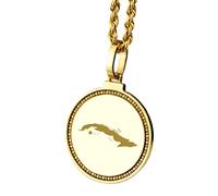 LKBEADS 925 Sterling Silver Engraved Cuba Map Round Medallion 25mm Pendant Necklace Gold Plated City Country Travel Travler Jewellery Love Location For Men & Women Gift Jewelry |LK_EGMP_0150