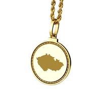 LKBEADS 925 Sterling Silver Engraved Czechia Map Round Medallion 25mm Pendant Necklace Gold Plated City Country Jewelry For Men & Women Gift |LKN_MAP_01222