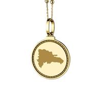 LKBEADS 925 Sterling Silver Engraved Dominician Republic Map Round Medallion 25mm Pendant Necklace Gold Plated City Country Jewelry For Men & Women Gift |LKN_MAP_01219