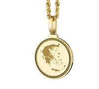 LKBEADS 925 Sterling Silver Engraved Greece Map Round Medallion 25mm Pendant Necklace Gold Plated City Country Travel Travler Jewellery Love Location For Men & Women Gift Jewelry |LK_EGMP_0131