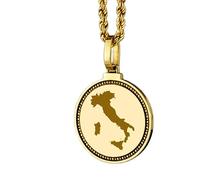 LKBEADS 925 Sterling Silver Engraved Italy Map Round Medallion 25mm Pendant Necklace Gold Plated City Country Jewelry For Men & Women Gift |LKN_MAP_01201