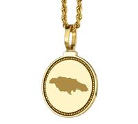 LKBEADS 925 Sterling Silver Engraved Jamaica Map Round Medallion 25mm Pendant Necklace Gold Plated City Country Jewelry For Men & Women Gift |LKN_MAP_01165