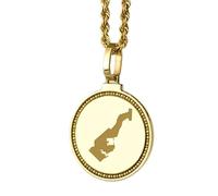 LKBEADS 925 Sterling Silver Engraved Monaco Map Round Medallion 25mm Pendant Necklace Gold Plated City Country Jewelry For Men & Women Gift |LKN_MAP_01199