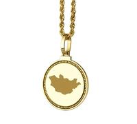 LKBEADS 925 Sterling Silver Engraved Mongolia Map Round Medallion 25mm Pendant Necklace Gold Plated City Country Jewelry For Men & Women Gift |LKN_MAP_01174