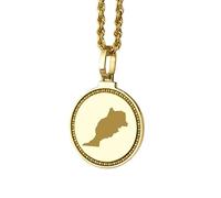 LKBEADS 925 Sterling Silver Engraved Morocco Map Round Medallion 25mm Pendant Necklace Gold Plated City Country Jewelry For Men & Women Gift |LKN_MAP_01085
