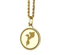 LKBEADS 925 Sterling Silver Engraved Mozambique Map Round Medallion 25mm Pendant Necklace Gold Plated City Country Jewelry For Men & Women Gift |LKN_MAP_01150