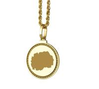 LKBEADS 925 Sterling Silver Engraved North Macedonia Map Round Medallion 25mm Pendant Necklace Gold Plated City Country Jewelry For Men & Women Gift |LKN_MAP_01148