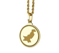 LKBEADS 925 Sterling Silver Engraved Pakistan Map Round Medallion 25mm Pendant Necklace Gold Plated City Country Jewelry For Men & Women Gift |LKN_MAP_01178