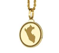 LKBEADS 925 Sterling Silver Engraved Peru Map Round Medallion 25mm Pendant Necklace Gold Plated City Country Travel Travler Jewellery Love Location For Men & Women Gift Jewelry |LK_EGMP_0057