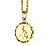 LKBEADS 925 Sterling Silver Engraved Philippines Map Round Medallion 25mm Pendant Necklace Gold Plated City Country Jewelry For Men & Women Gift |LKN_MAP_01179