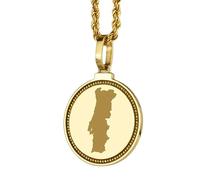 LKBEADS 925 Sterling Silver Engraved Portugal Map Round Medallion 25mm Pendant Necklace Gold Plated City Country Jewelry For Men & Women Gift |LKN_MAP_01195