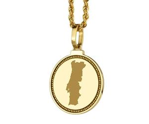 LKBEADS 925 Sterling Silver Engraved Portugal Map Round Medallion 25mm Pendant Necklace Gold Plated City Country Jewelry For Men & Women Gift |LKN_MAP_01195