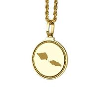 LKBEADS 925 Sterling Silver Engraved Samoa Map Round Medallion 25mm Pendant Necklace Gold Plated City Country Jewelry For Men & Women Gift |LKN_MAP_01114