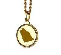 LKBEADS 925 Sterling Silver Engraved Saudi Arabia Map Round Medallion 25mm Pendant Necklace Gold Plated City Country Jewelry For Men & Women Gift |LKN_MAP_01119