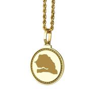 LKBEADS 925 Sterling Silver Engraved Senegal Map Round Medallion 25mm Pendant Necklace Gold Plated City Country Jewelry For Men & Women Gift |LKN_MAP_01141