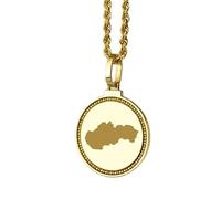 LKBEADS 925 Sterling Silver Engraved Slovakia Map Round Medallion 25mm Pendant Necklace Gold Plated City Country Jewelry For Men & Women Gift |LKN_MAP_01079