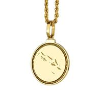 LKBEADS 925 Sterling Silver Engraved Solomon Islands Map Round Medallion 25mm Pendant Necklace Gold Plated City Country Jewelry For Men & Women Gift |LKN_MAP_01107