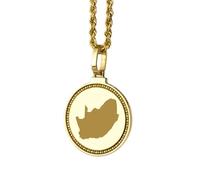 LKBEADS 925 Sterling Silver Engraved South Africa Map Round Medallion 25mm Pendant Necklace Gold Plated City Country Travel Travler Jewellery Love Location For Men & Women Gift Jewelry |LK_EGMP_0085