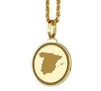 LKBEADS 925 Sterling Silver Engraved Spain Map Round Medallion 25mm Pendant Necklace Gold Plated City Country Travel Travler Jewellery Love Location For Men & Women Gift Jewelry |LK_EGMP_0118