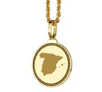 LKBEADS 925 Sterling Silver Engraved Spain Map Round Medallion 25mm Pendant Necklace Gold Plated City Country Jewelry For Men & Women Gift |LKN_MAP_01192