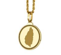 LKBEADS 925 Sterling Silver Engraved St Lucia Map Round Medallion 25mm Pendant Necklace Gold Plated City Country Travel Travler Jewellery Love Location For Men & Women Gift Jewelry |LK_EGMP_0030