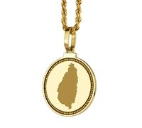 LKBEADS 925 Sterling Silver Engraved St Lucia Map Round Medallion 25mm Pendant Necklace Gold Plated City Country Jewelry For Men & Women Gift |LKN_MAP_01104