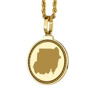 LKBEADS 925 Sterling Silver Engraved Sudan Map Round Medallion 25mm Pendant Necklace Gold Plated City Country Travel Travler Jewellery Love Location For Men & Women Gift Jewelry |LK_EGMP_0083