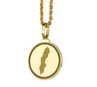 LKBEADS 925 Sterling Silver Engraved Sweden Map Round Medallion 25mm Pendant Necklace Gold Plated City Country Jewelry For Men & Women Gift |LKN_MAP_01146