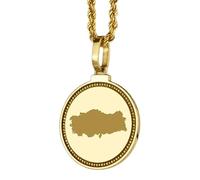 LKBEADS 925 Sterling Silver Engraved Turkey Map Round Medallion 25mm Pendant Necklace Gold Plated City Country Jewelry For Men & Women Gift |LKN_MAP_01186