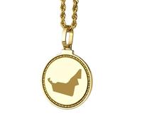 LKBEADS 925 Sterling Silver Engraved UAE Map Round Medallion 25mm Pendant Necklace Gold Plated City Country Jewelry For Men & Women Gift |LKN_MAP_01100