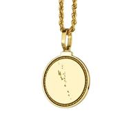 LKBEADS 925 Sterling Silver Engraved Vanuatu Map Round Medallion 25mm Pendant Necklace Gold Plated City Country Jewelry For Men & Women Gift |LKN_MAP_01112