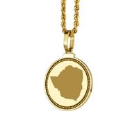 LKBEADS 925 Sterling Silver Engraved Zimbabwe Map Round Medallion 25mm Pendant Necklace Gold Plated City Country Travel Travler Jewellery Love Location For Men & Women Gift Jewelry |LK_EGMP_0005