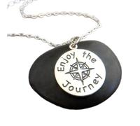 LKBEADS 925 sterling silver enjoy the journey necklace compass true north pendant simple everyday jewelry inspirational quote travel traveler charm | with 18 inch chain |silver plated |LKGP_02557