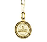 LKBEADS 925 Sterling Silver Enochian V Alphabet Engraved Round 28mm Pendant Necklace Gold Plated Charm For Men & Women With 18 Inch Cable Handmade Jewelry |LK_ENGP_0045