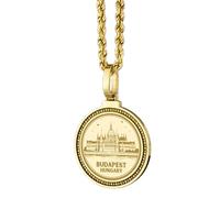 LKBEADS 925 Sterling Silver Evans Mount Engraved Round 28mm Pendant Necklace Gold Plated Charm For Men & Women With 18 Inch Cable Handmade Jewelry |LK_ENGP_0197