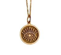 LKBEADS 925 Sterling Silver Evil Eye Pendant Necklace Gold |LK_NLC_01402 | plated 24mm round medallion necklace with 18 inch cable chain engraved protection coin pendant jewelry