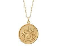 LKBEADS 925 Sterling Silver Evil Eye Pendant Necklace Gold |LK_NLC_01552 | plated 22mm round engraved protective eye medallion with 18 inch cable chain symbolic protection