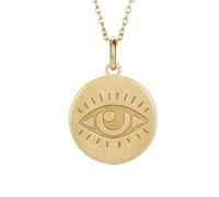 LKBEADS 925 Sterling Silver Evil Eye Pendant Necklace with 18 |LK_NLC_02475 | inch cable chain 24 mm round disc 1.5 mm thick protection amulet talisman symbol jewelry gift for men